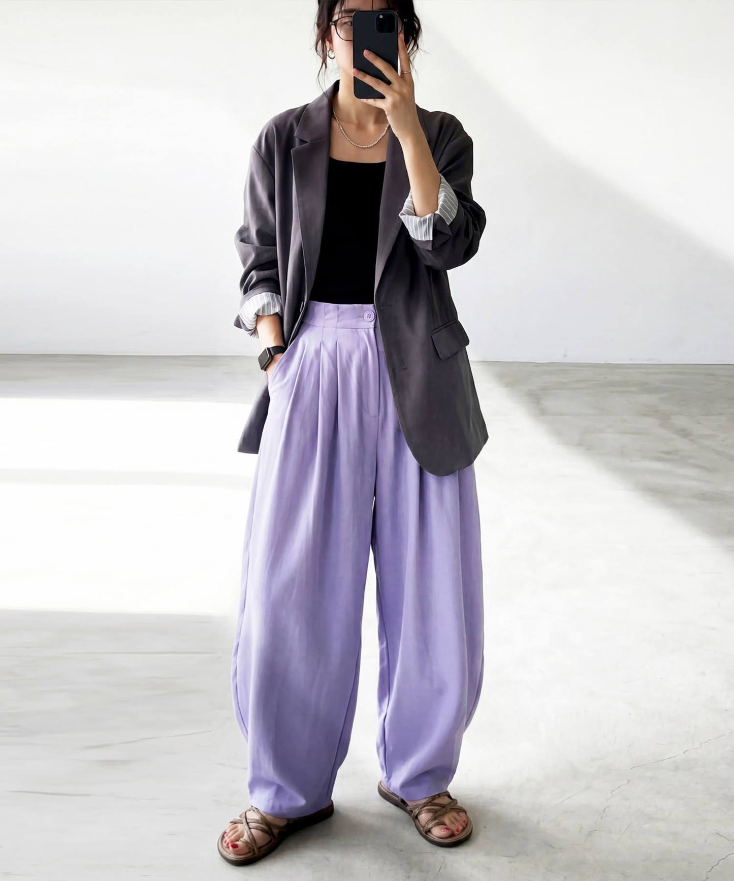 Wide-Leg Pleated Pants Ladies