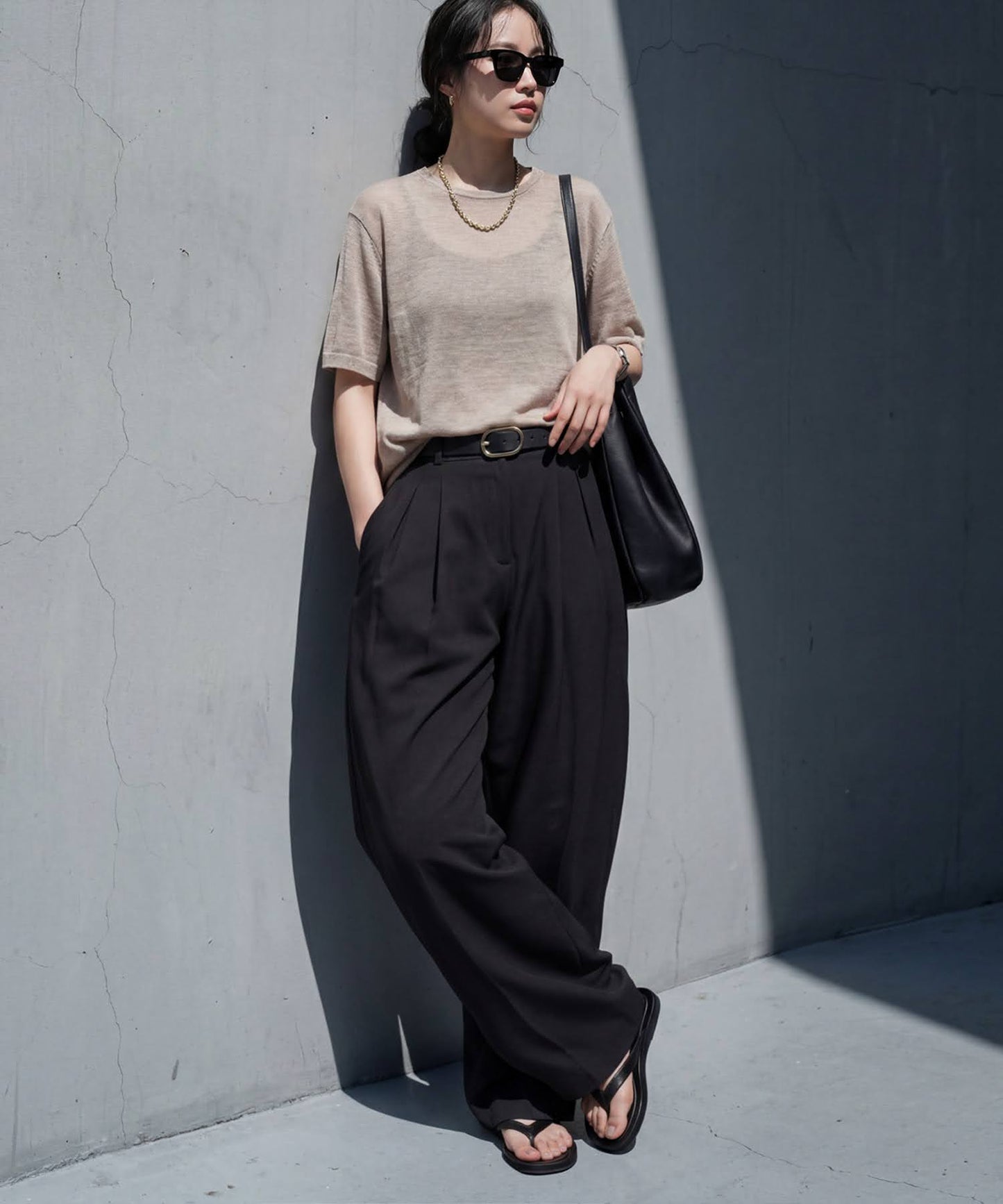 Wide-Leg Pleated Pants Ladies