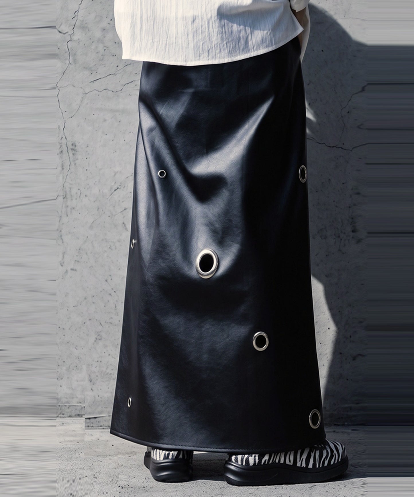 Eyelet Design Faux Leather Skirt Ladies