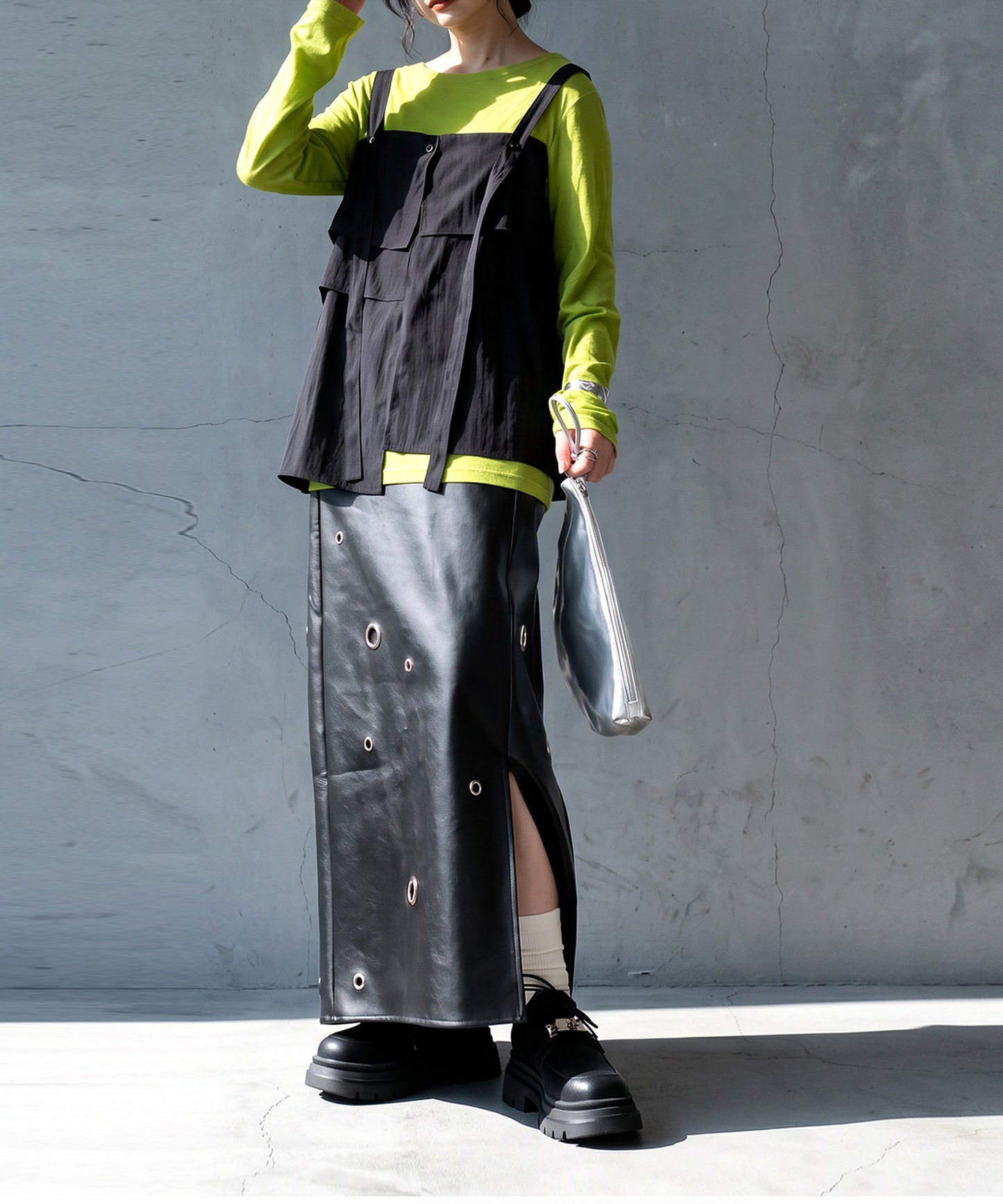 Eyelet Design Faux Leather Skirt Ladies