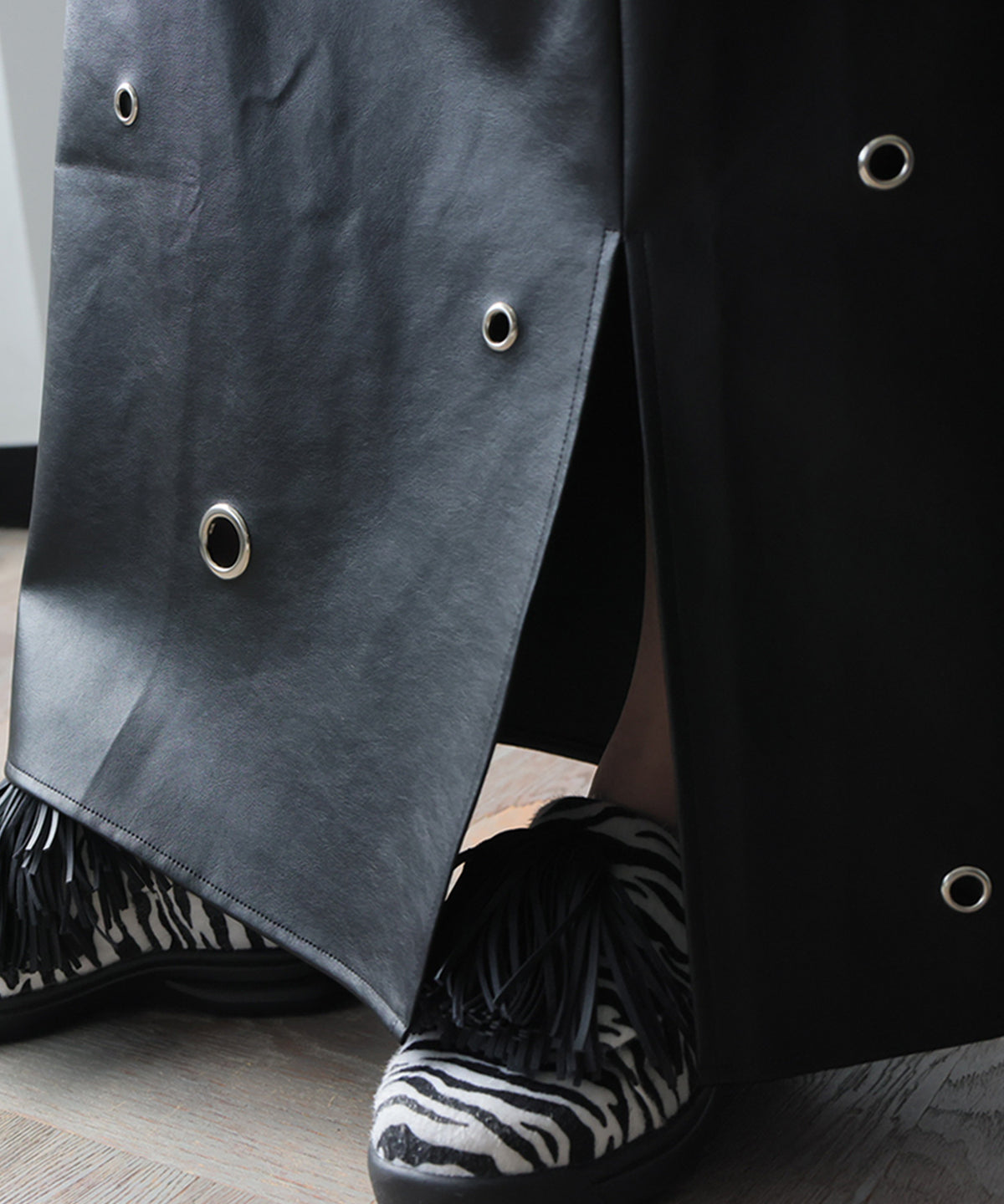 Eyelet Design Faux Leather Skirt Ladies