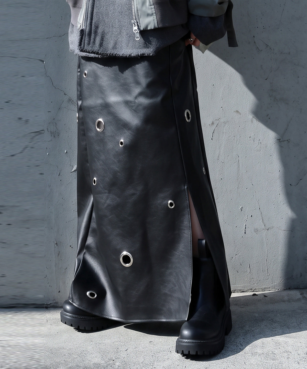 Eyelet Design Faux Leather Skirt Ladies