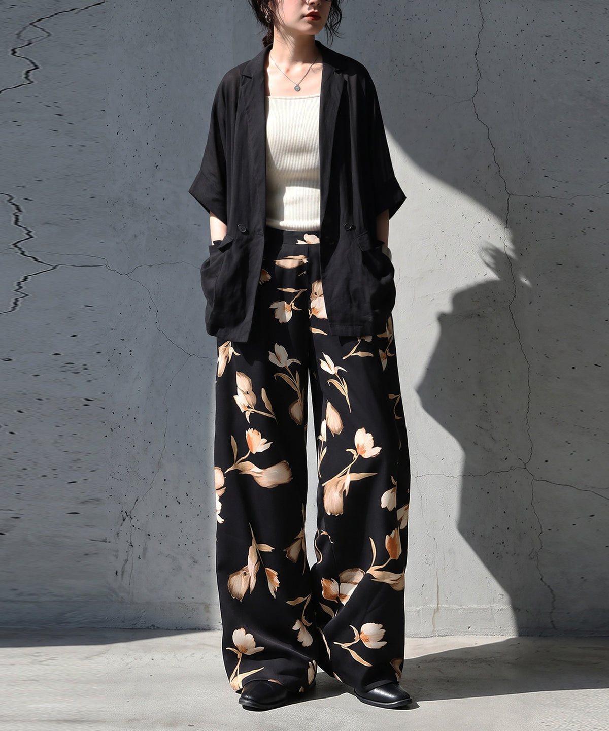 Botanical Print Floral Wide-Leg Pants Ladies