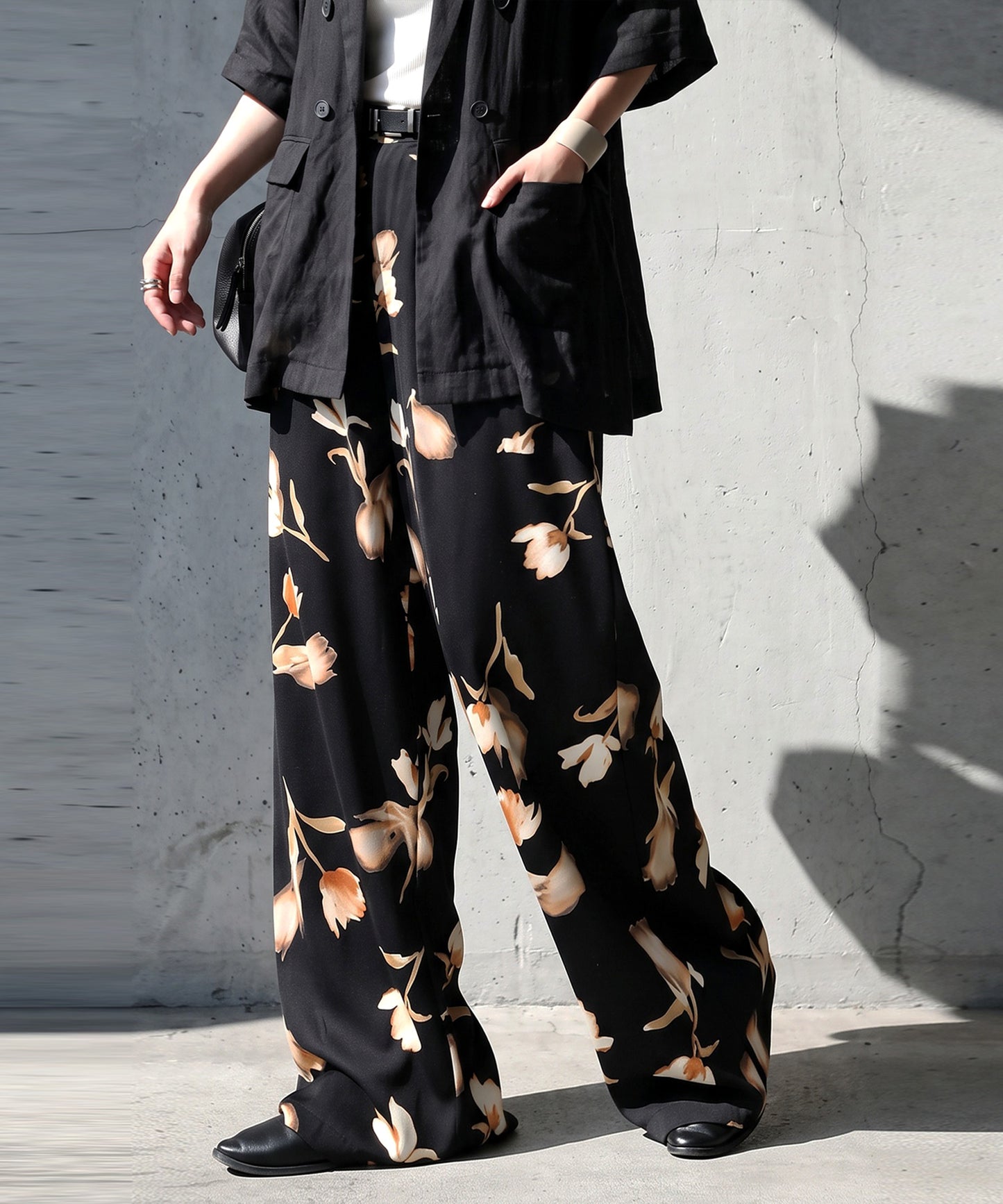 Botanical Print Floral Wide-Leg Pants Ladies