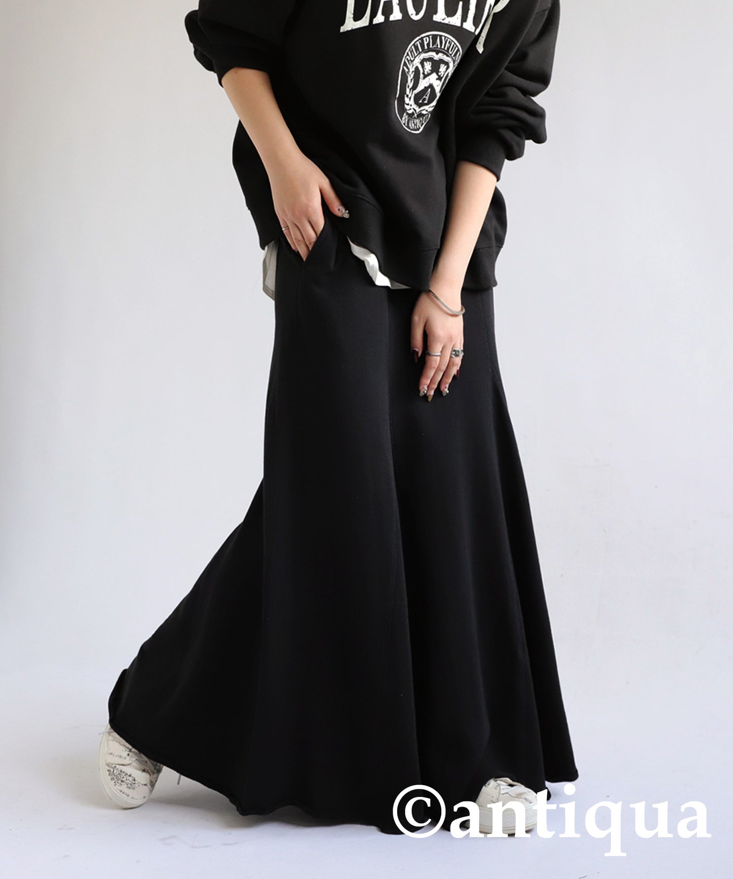 Pile Fabric Switching Flare Skirt Ladies