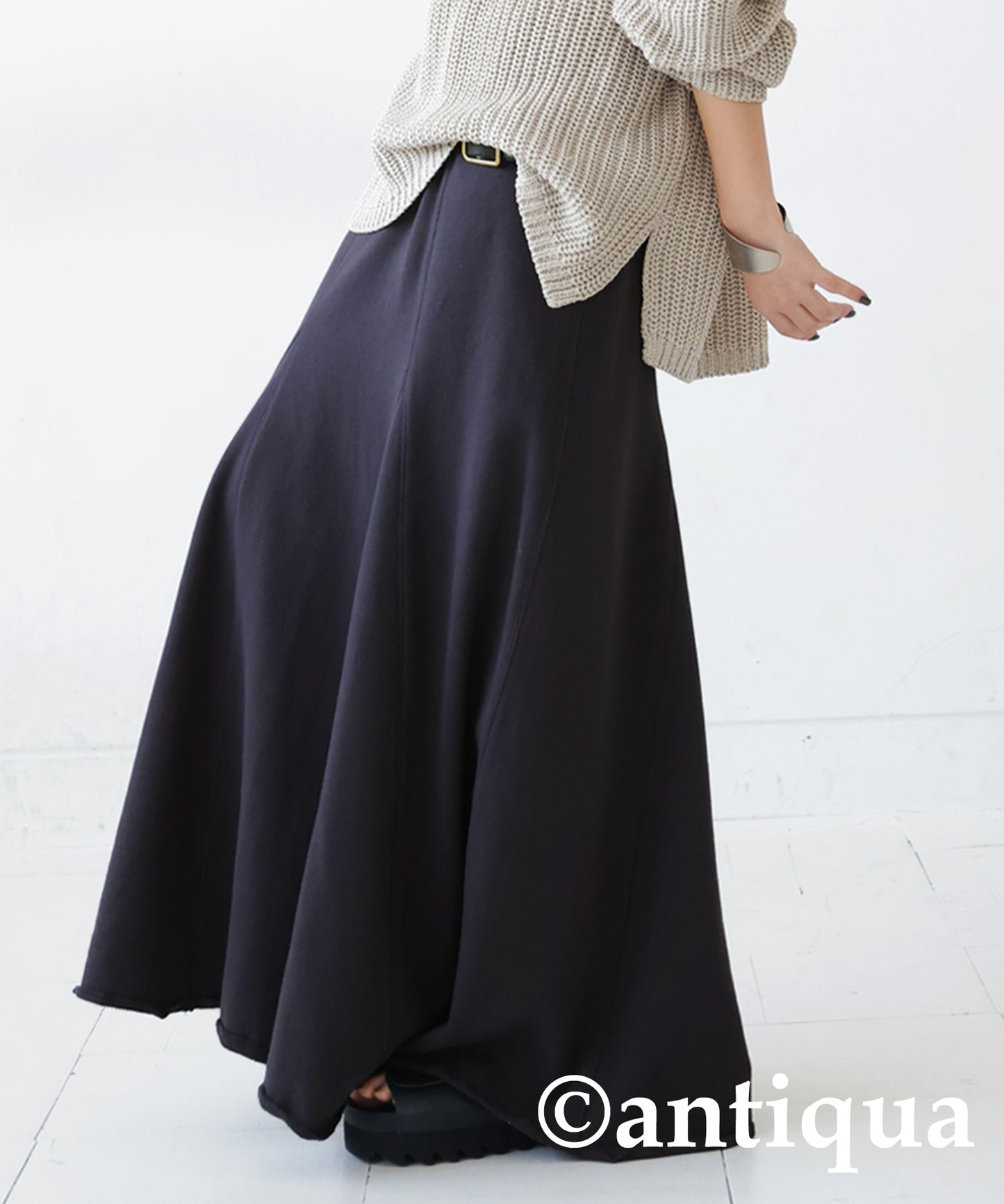 Pile Fabric Switching Flare Skirt Ladies