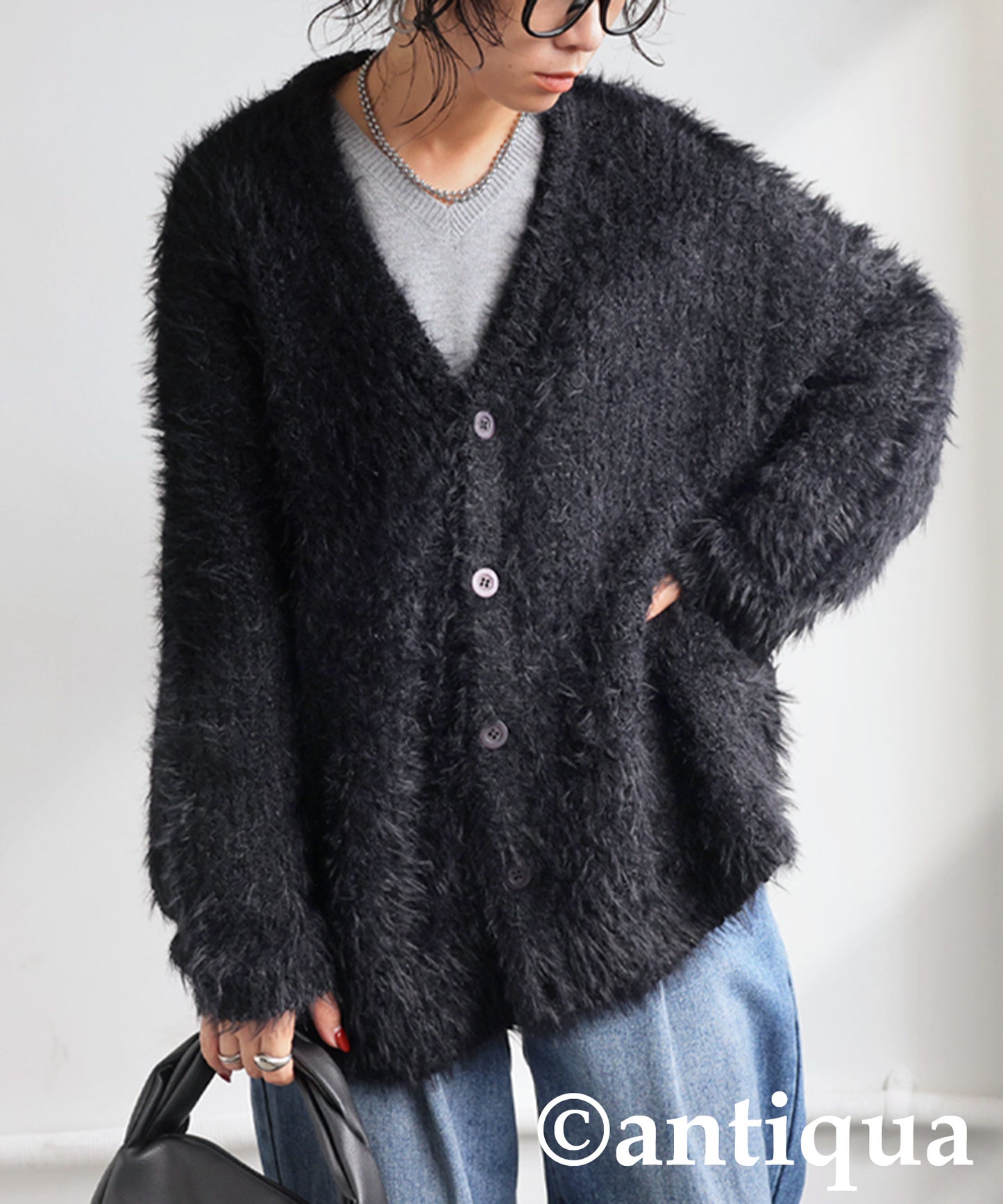 Shaggy Knit Cardigan Ladies