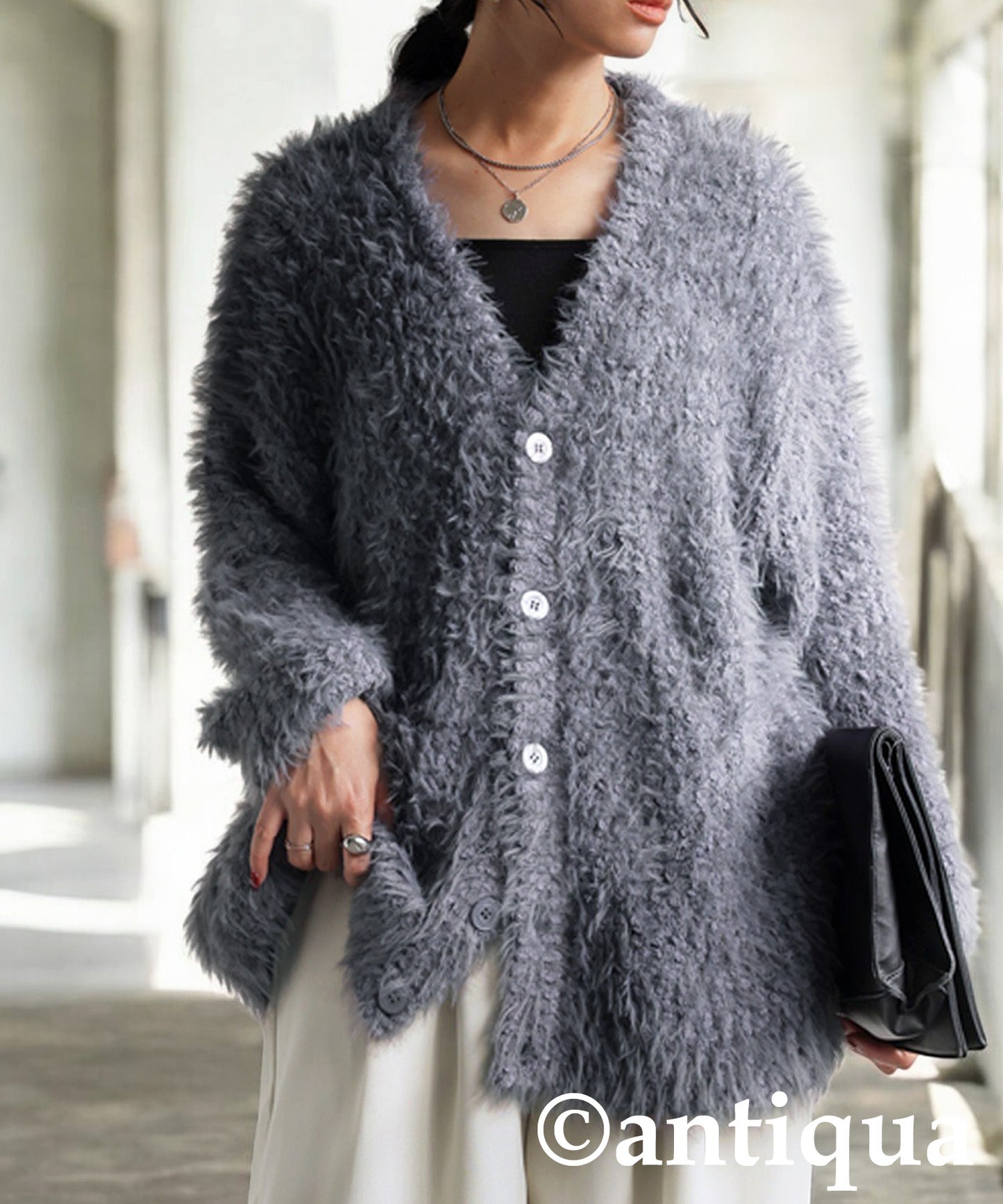 Shaggy Knit Cardigan Ladies