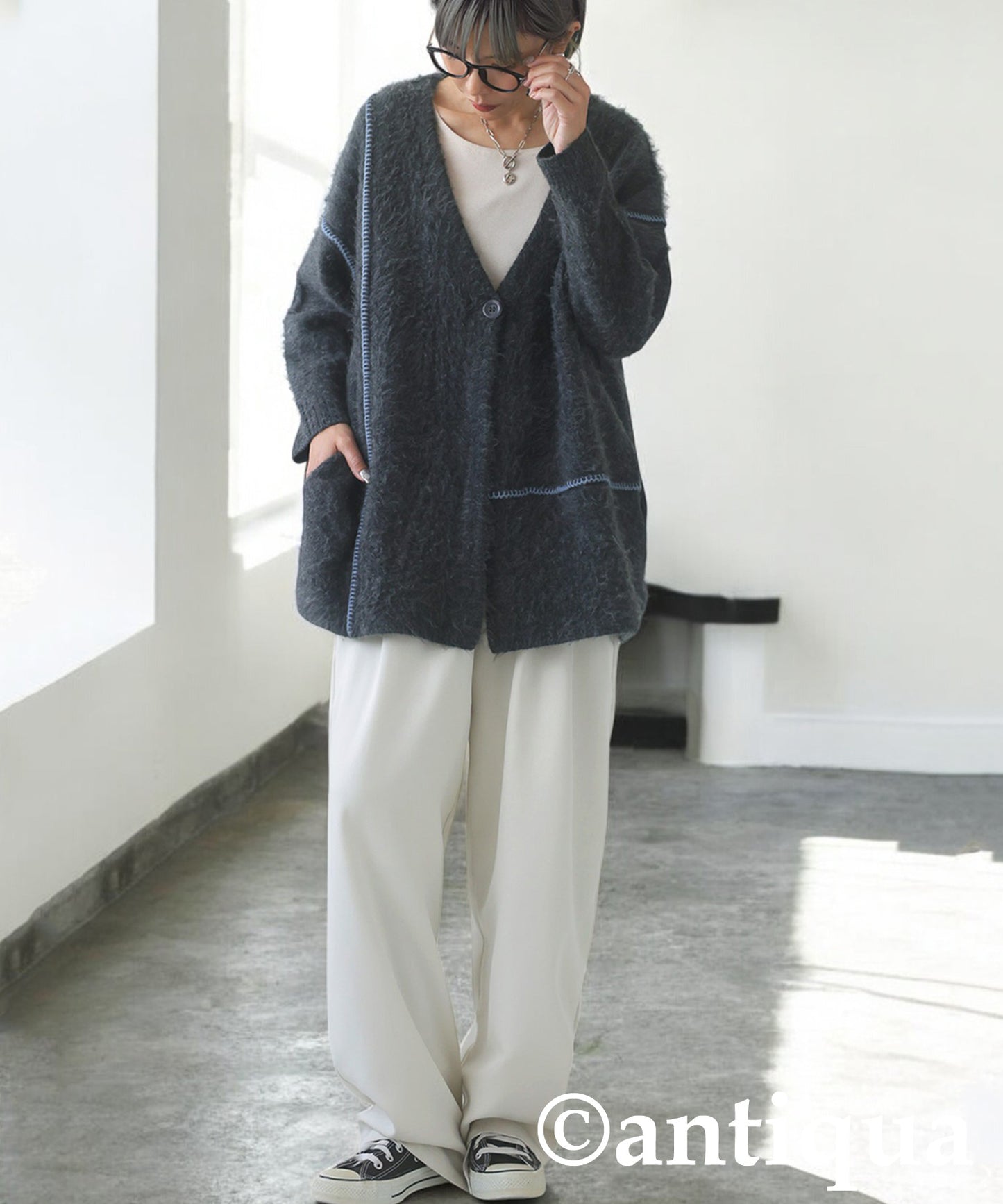 Color Stitching Knit Cardigan Ladies