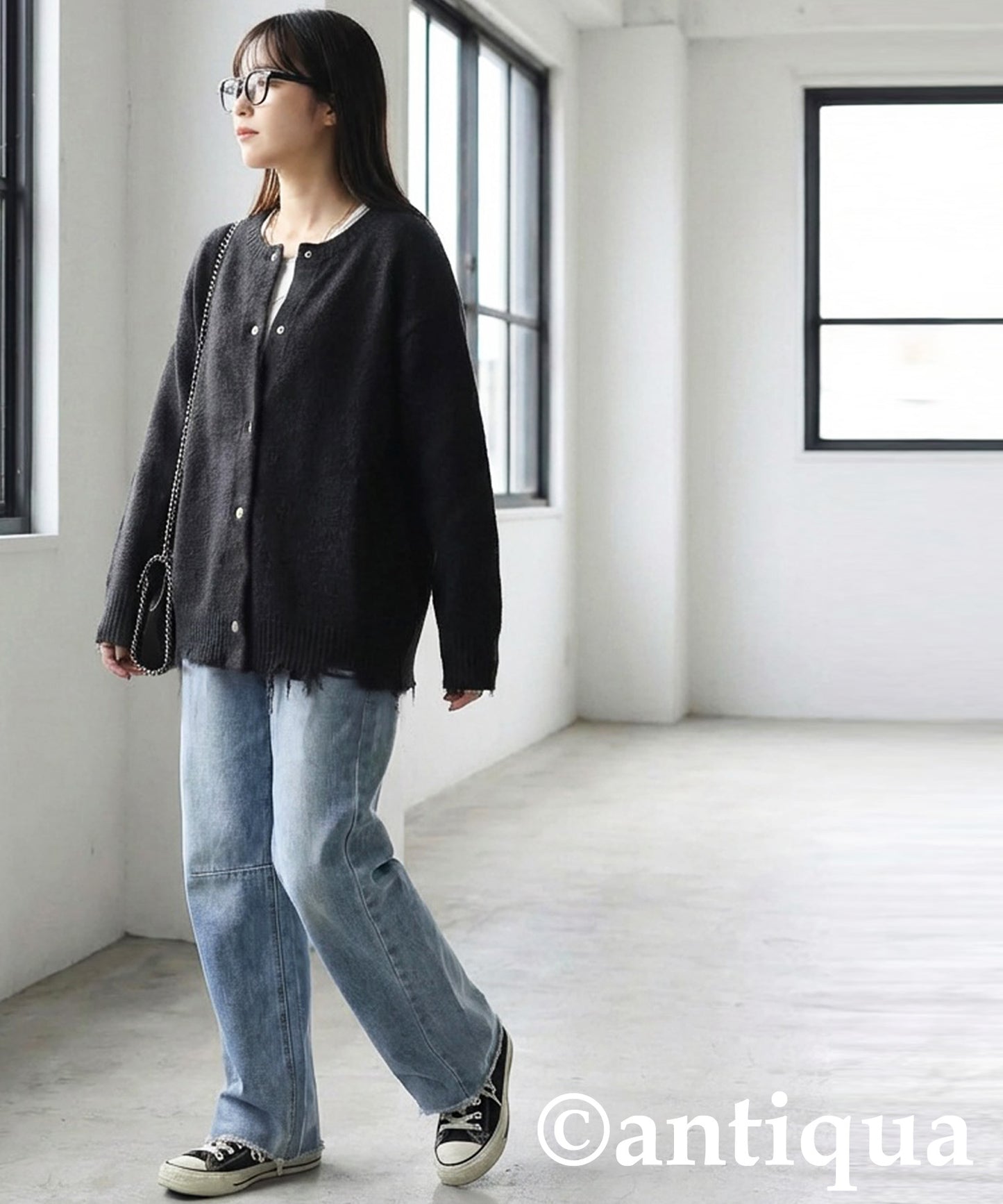 Distressed Design Cardigan Ladies