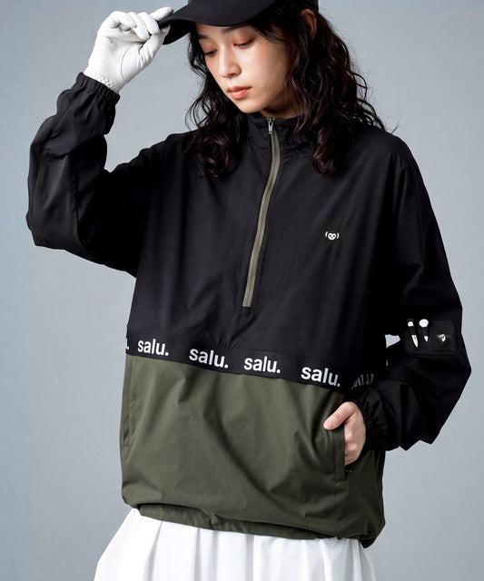 Salu. Embroidered Logo Color Block Half-Zip Top Ladies