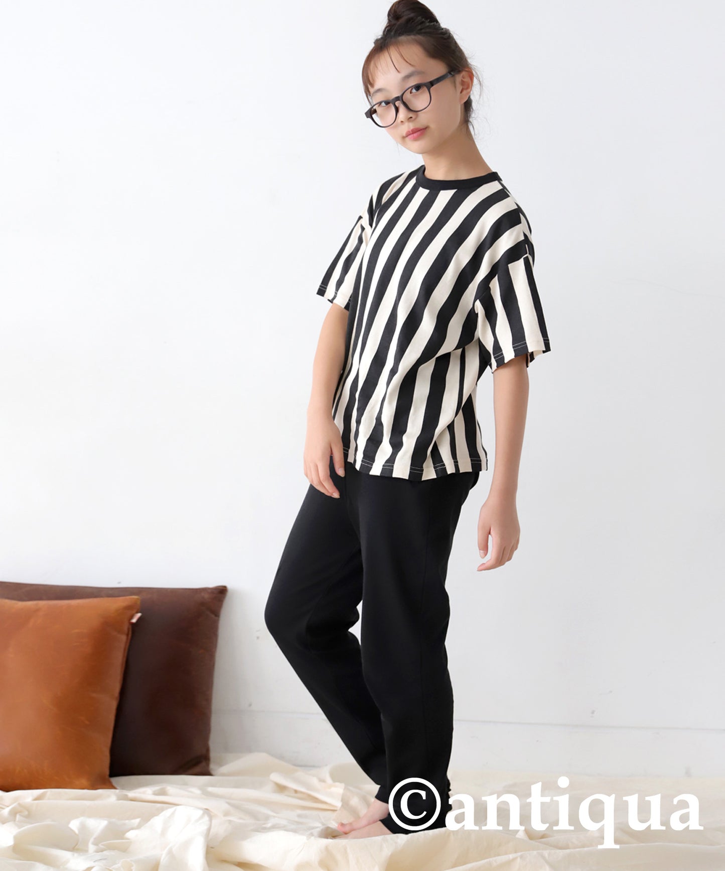 100% Cotton Striped Short Sleeve Room Wear Junior