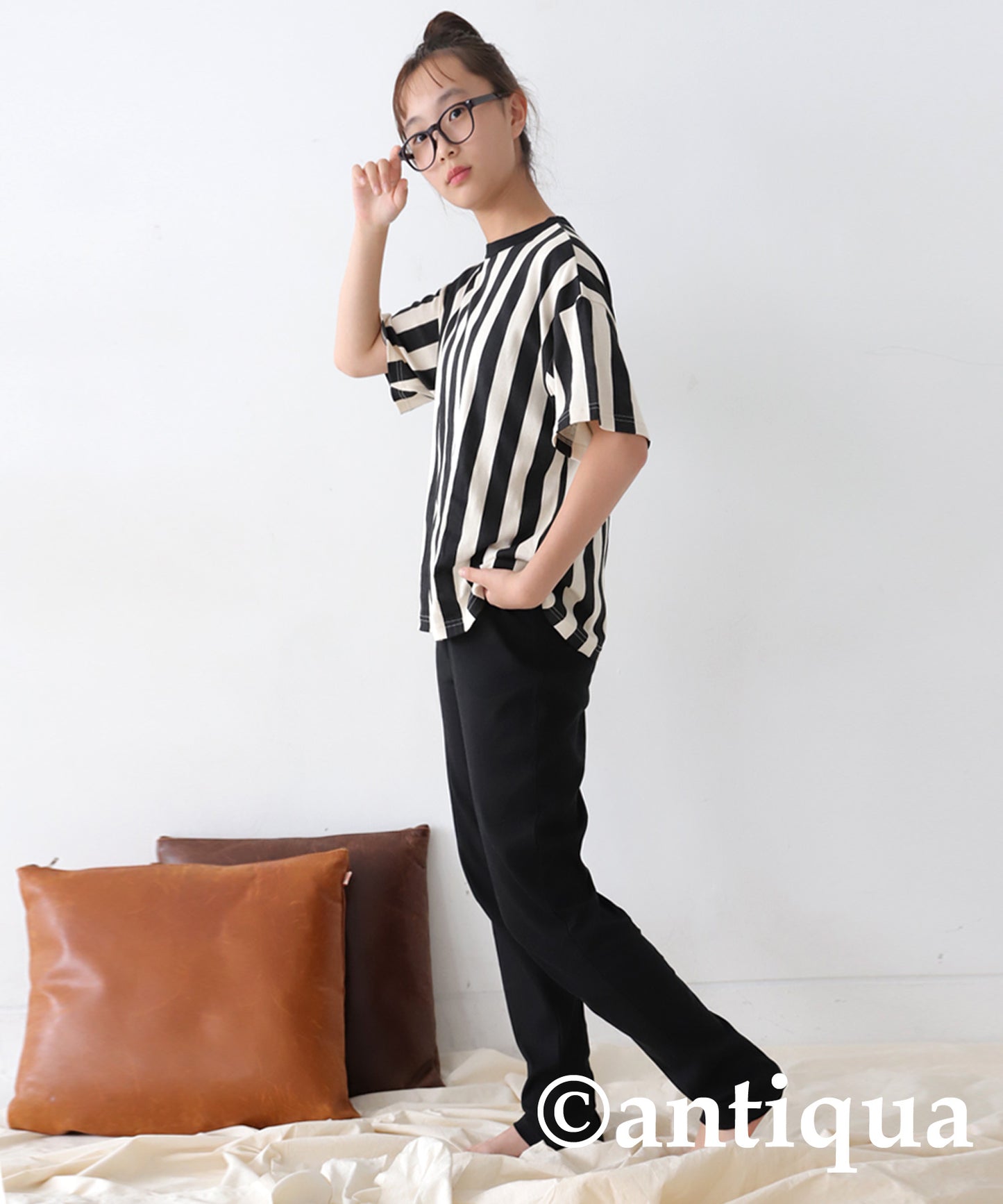 100% Cotton Striped Short Sleeve Room Wear Junior