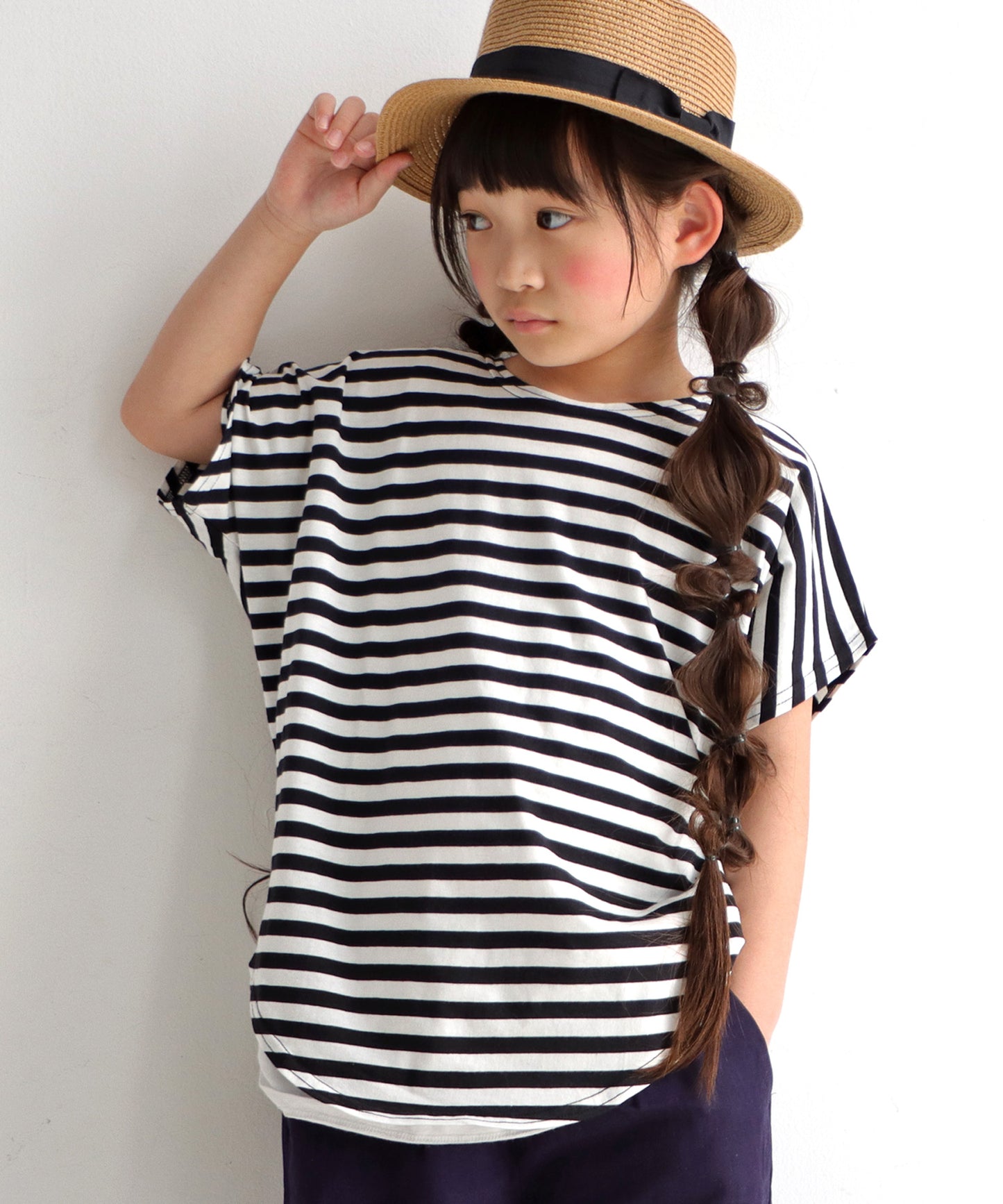 100%cotton Border Dolman sleeve tops Kids