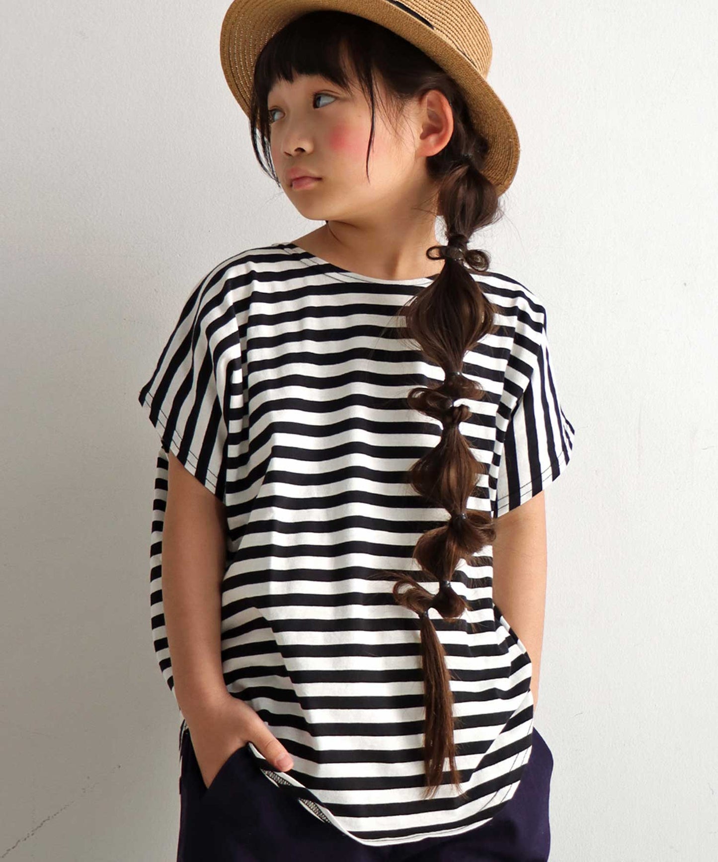 100%cotton Border Dolman sleeve tops Kids