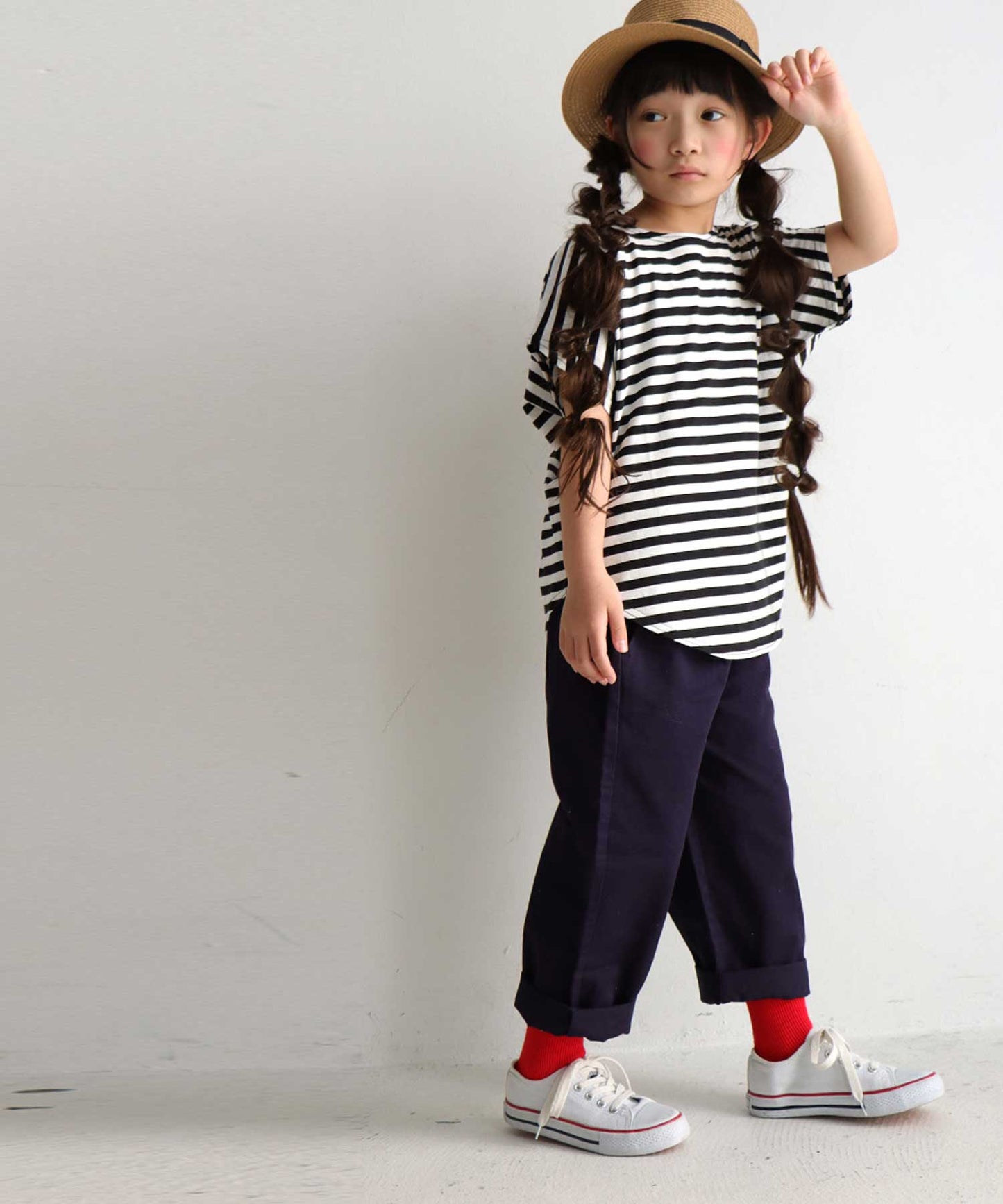 100%cotton Border Dolman sleeve tops Kids