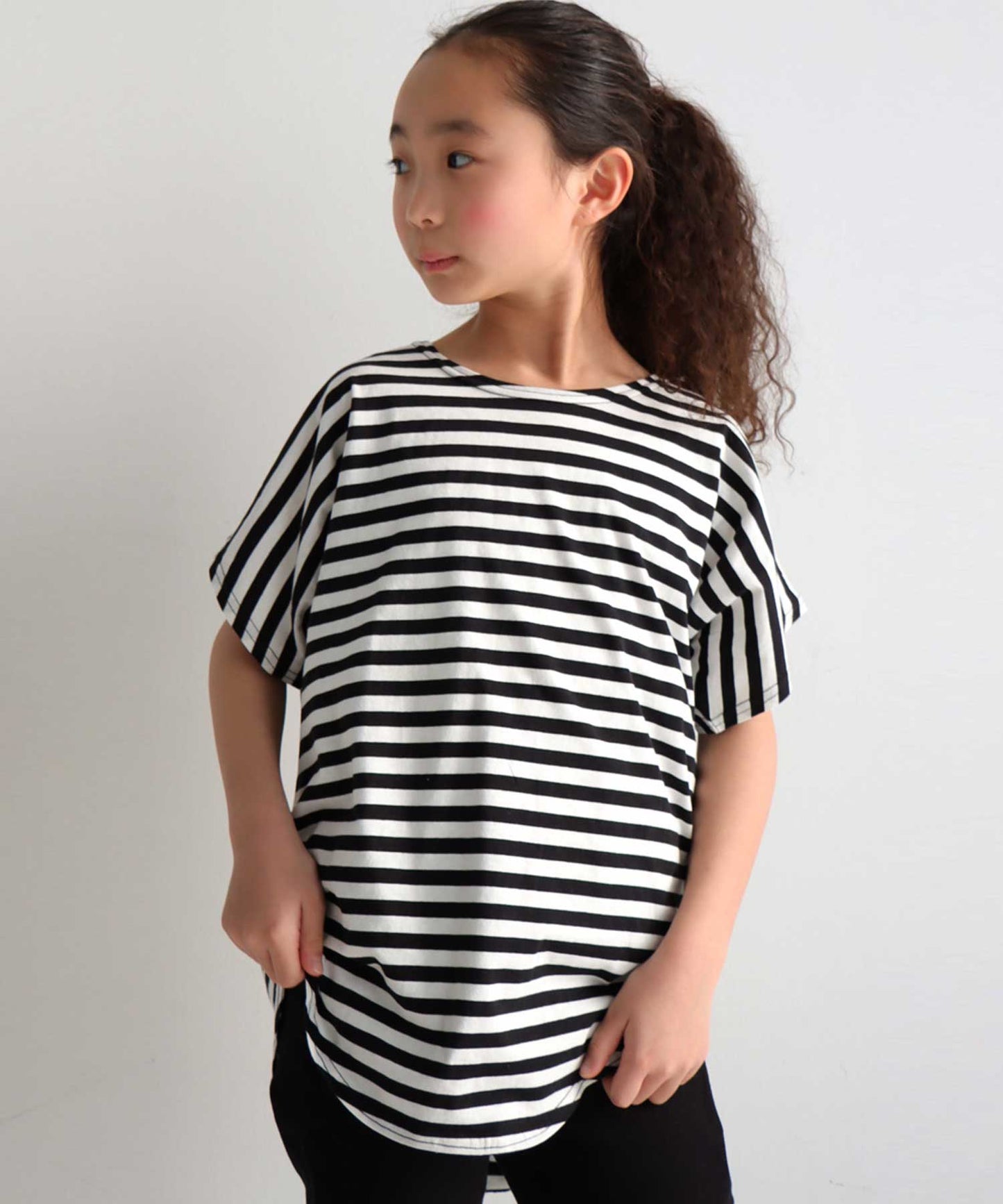 100%cotton Border Dolman sleeve tops Kids