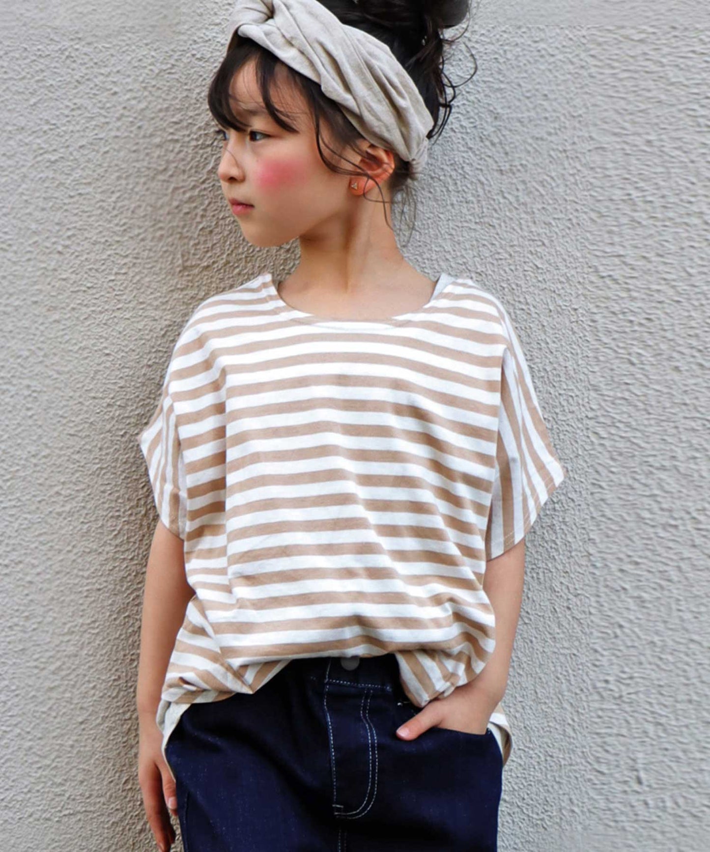 100%cotton Border Dolman sleeve tops Kids