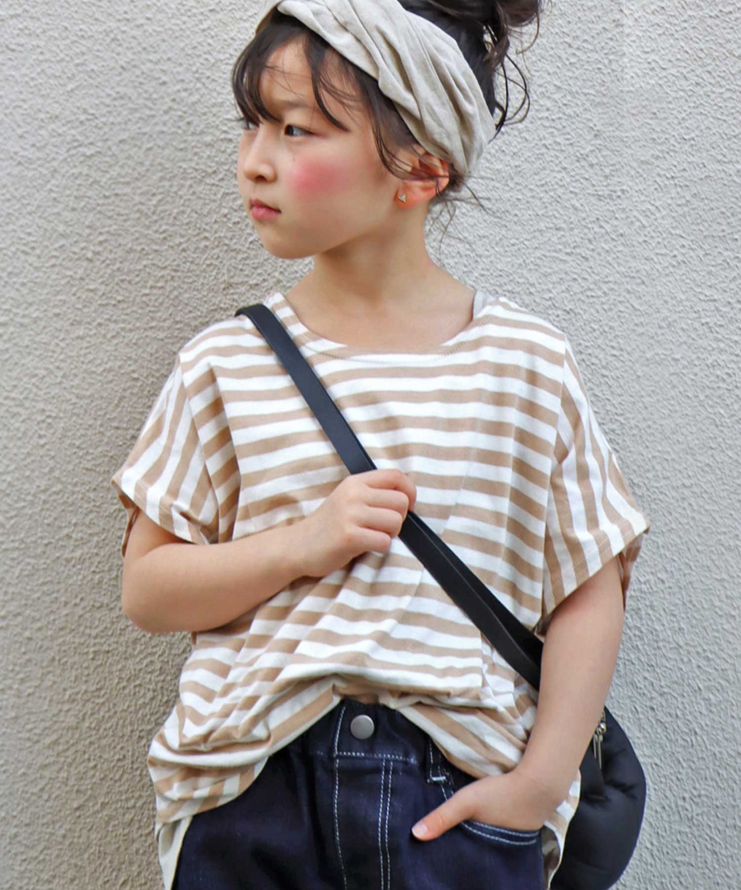 100%cotton Border Dolman sleeve tops Kids