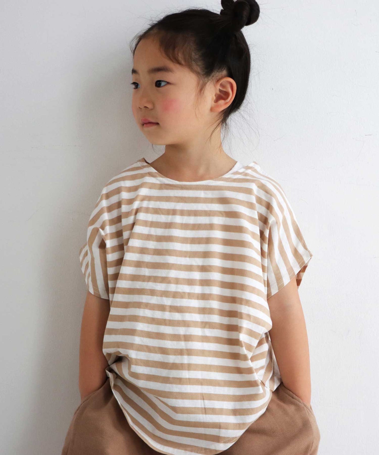 100%cotton Border Dolman sleeve tops Kids