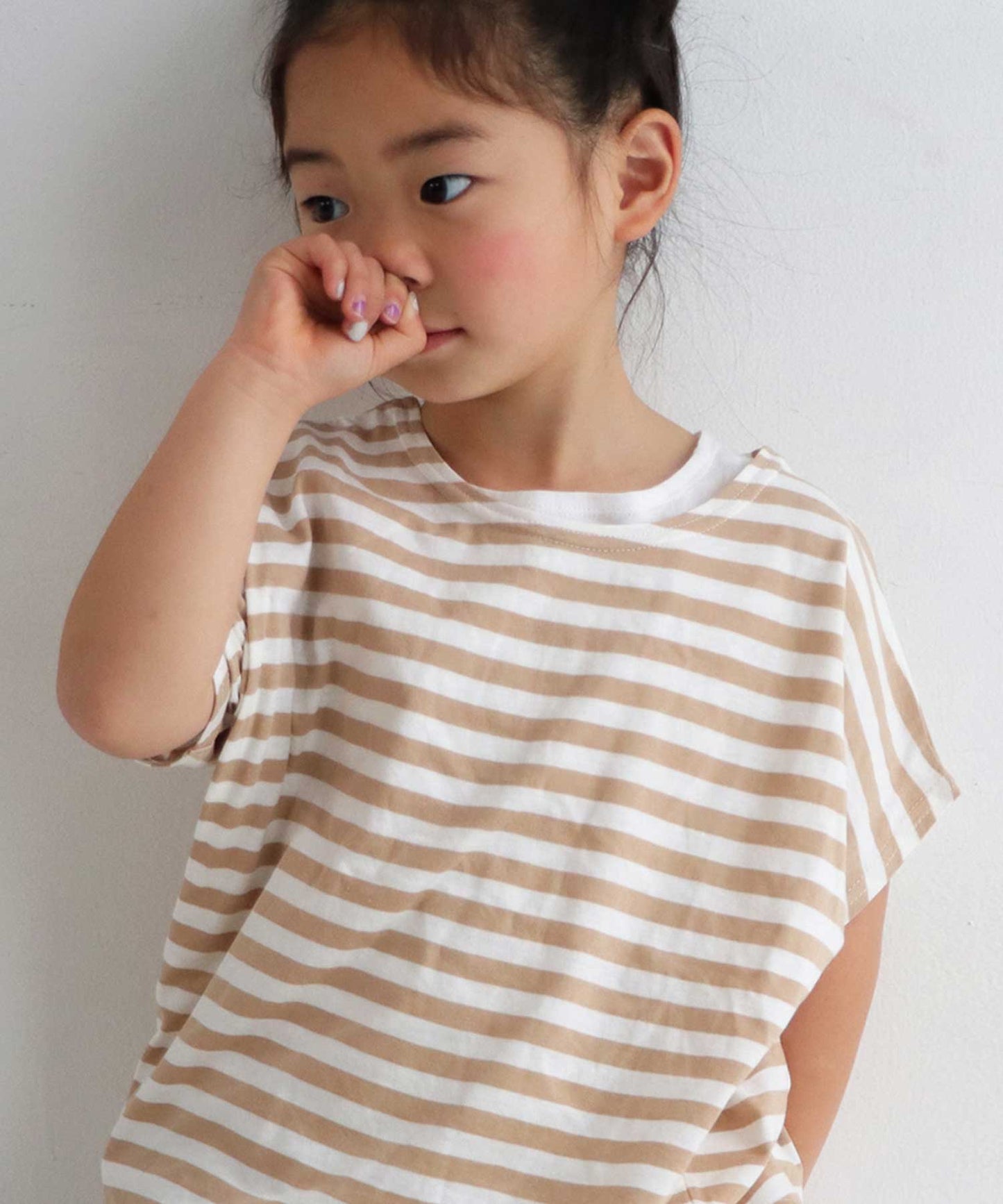 100%cotton Border Dolman sleeve tops Kids