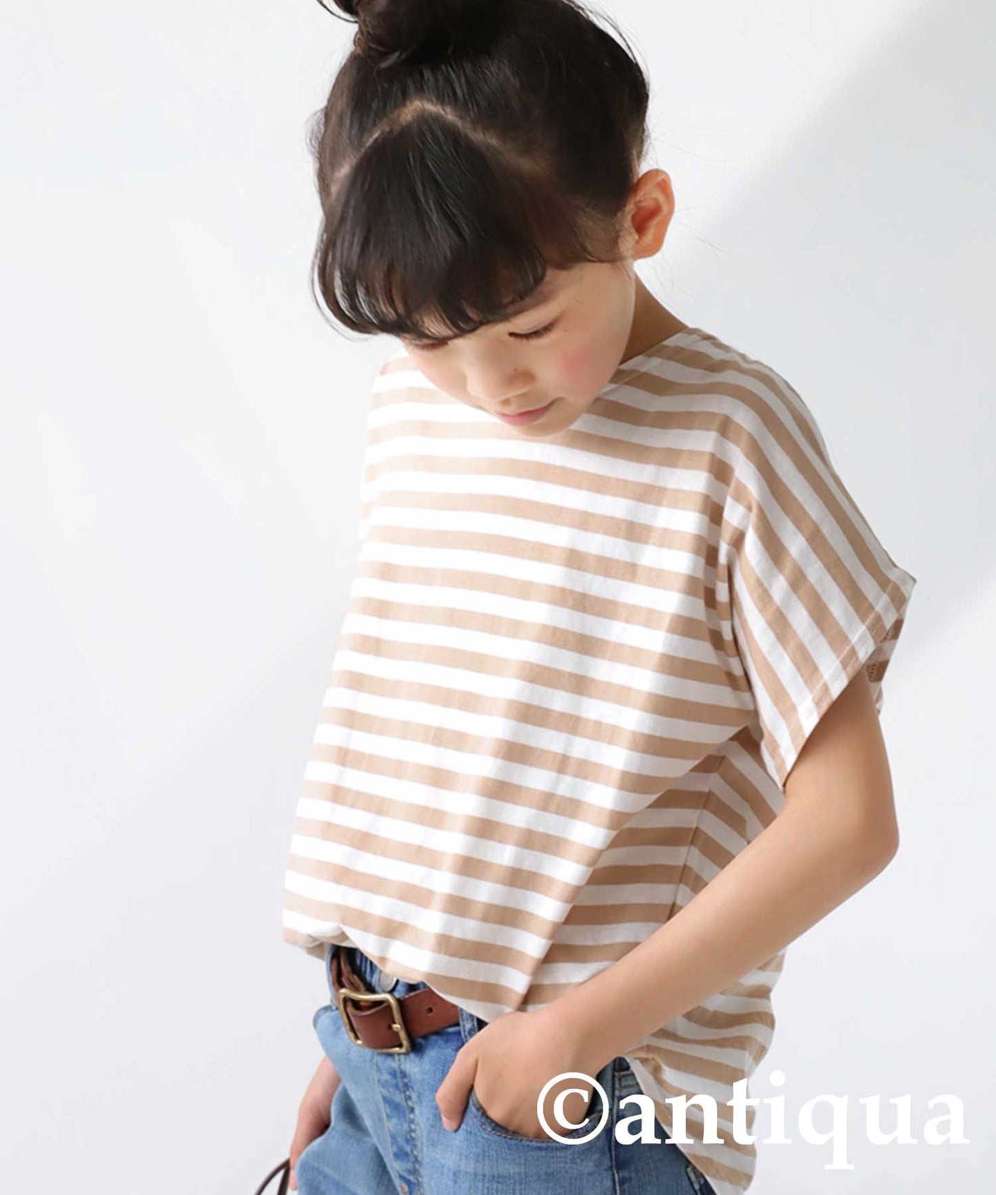 100%cotton Border Dolman sleeve tops Kids