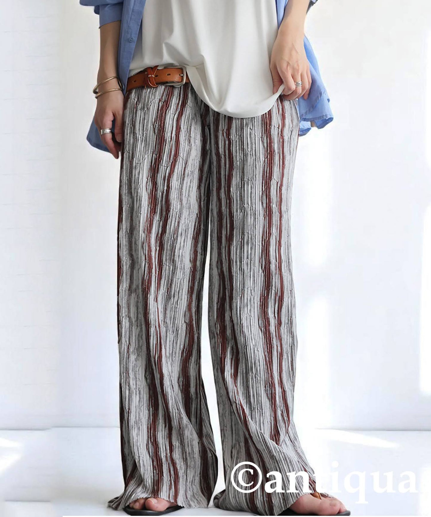 Ladies Striped Pleated Pants