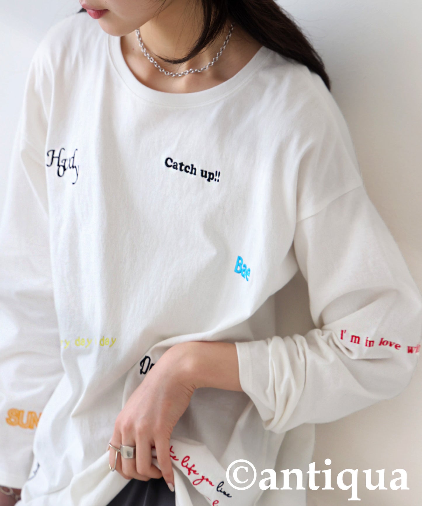 Logo Embroidered Long T-Shirt Ladies