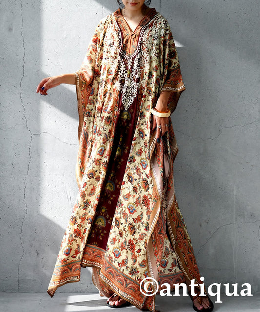 Ethnic Pattern Embroidered Kaftan Dress Ladies