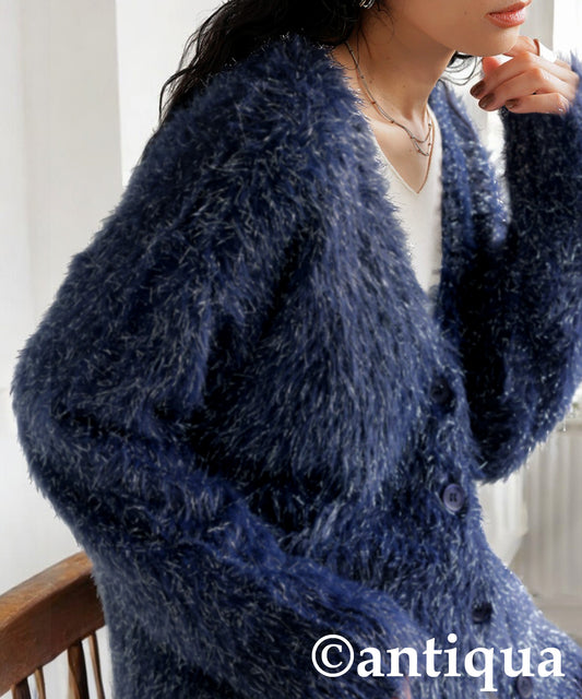Glitter Shaggy Knit Cardigan Ladies
