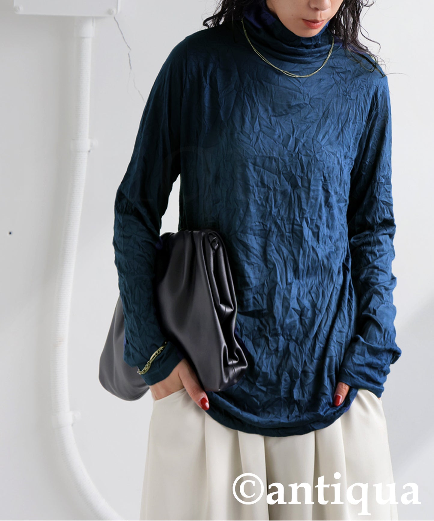 Crinkle High Neck Tops Ladies