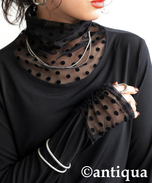 Dot Sheer Contrast Tops Ladies