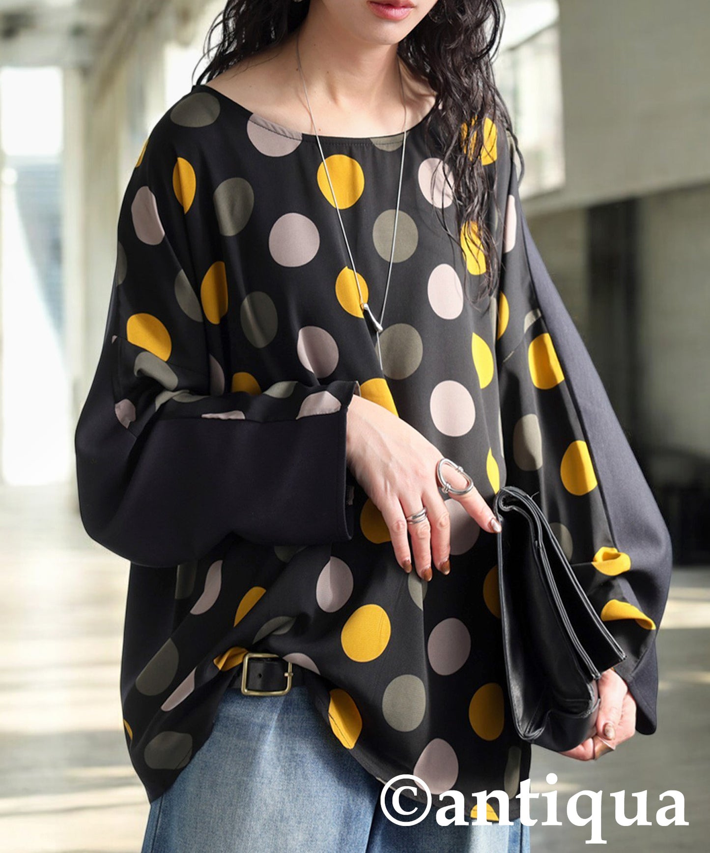 Dot Pattern Raglan Tops Ladies