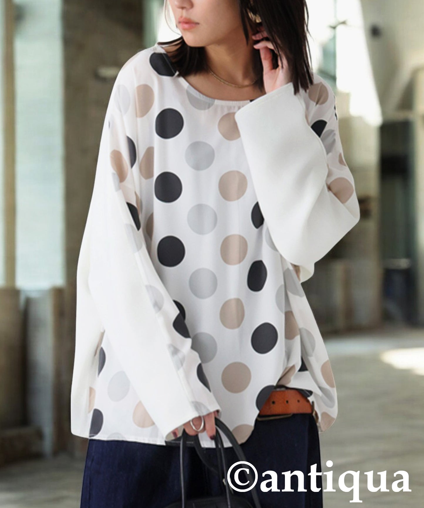 Dot Pattern Raglan Tops Ladies