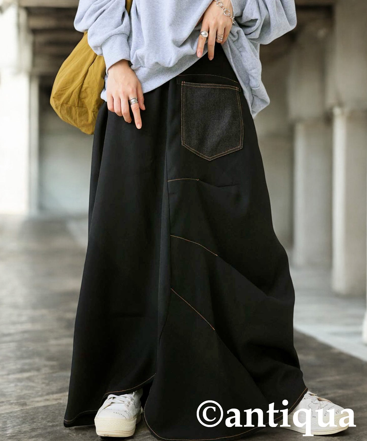 Different Material Tuck Skirt Ladies