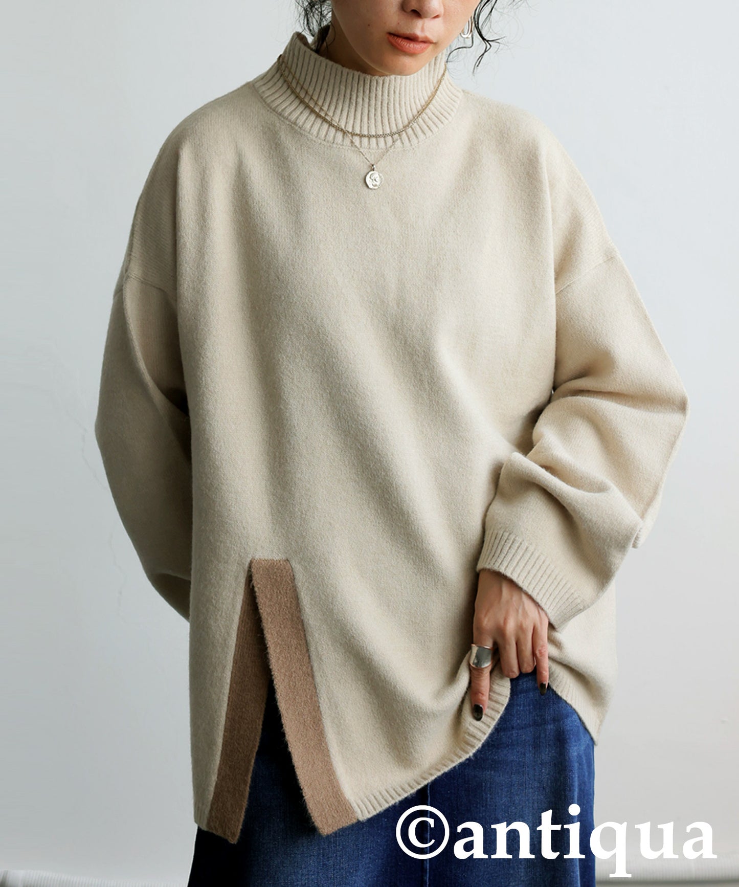 High Neck Slit Knit Ladies