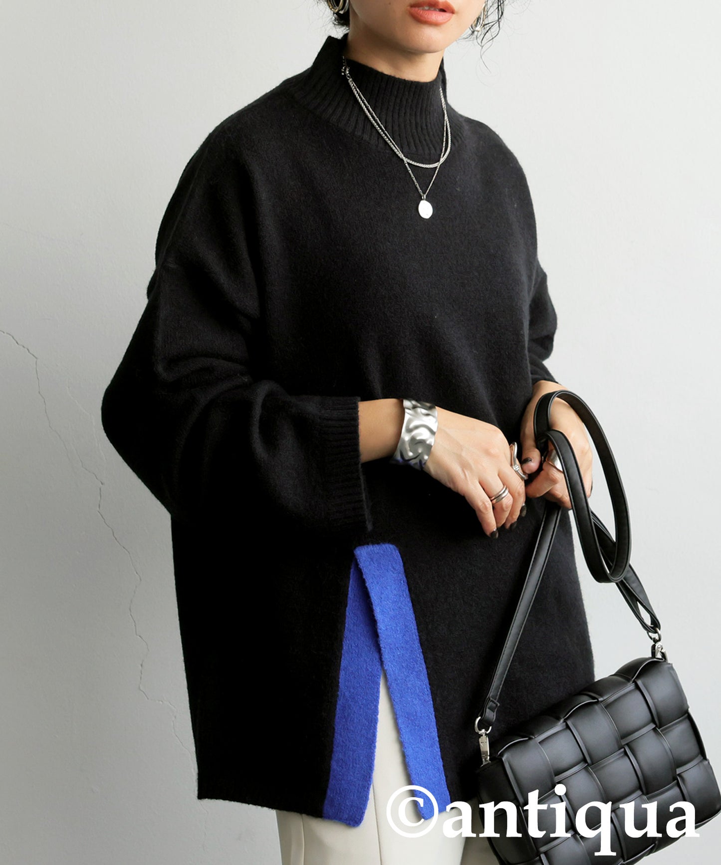 High Neck Slit Knit Ladies