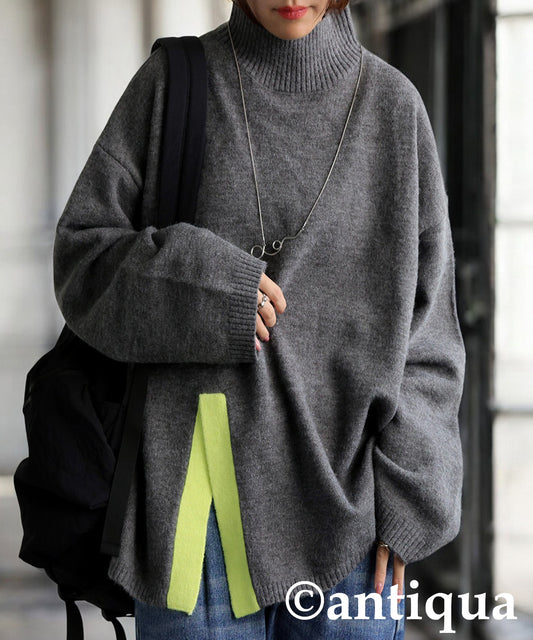 High Neck Slit Knit Ladies