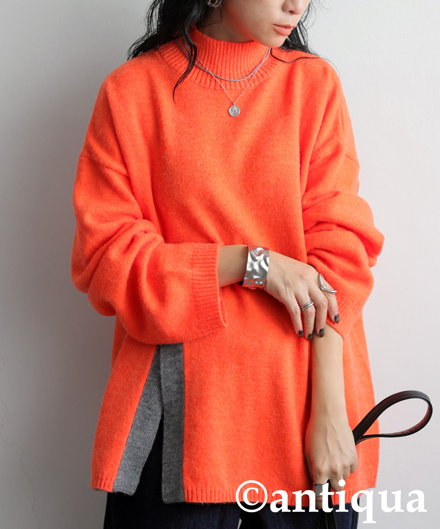 High Neck Slit Knit Ladies