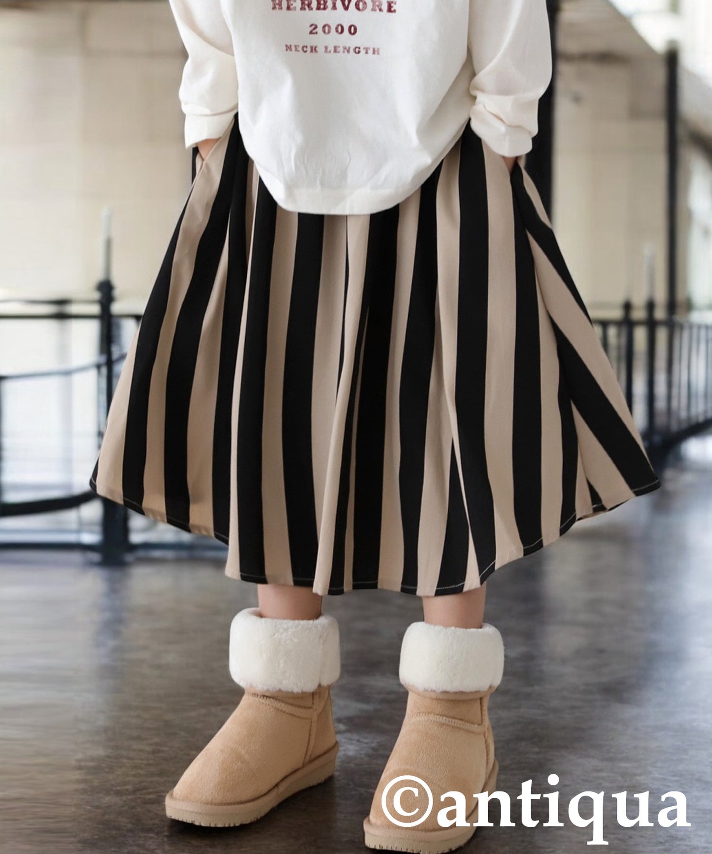 Striped Pattern Flare Skirt Kids