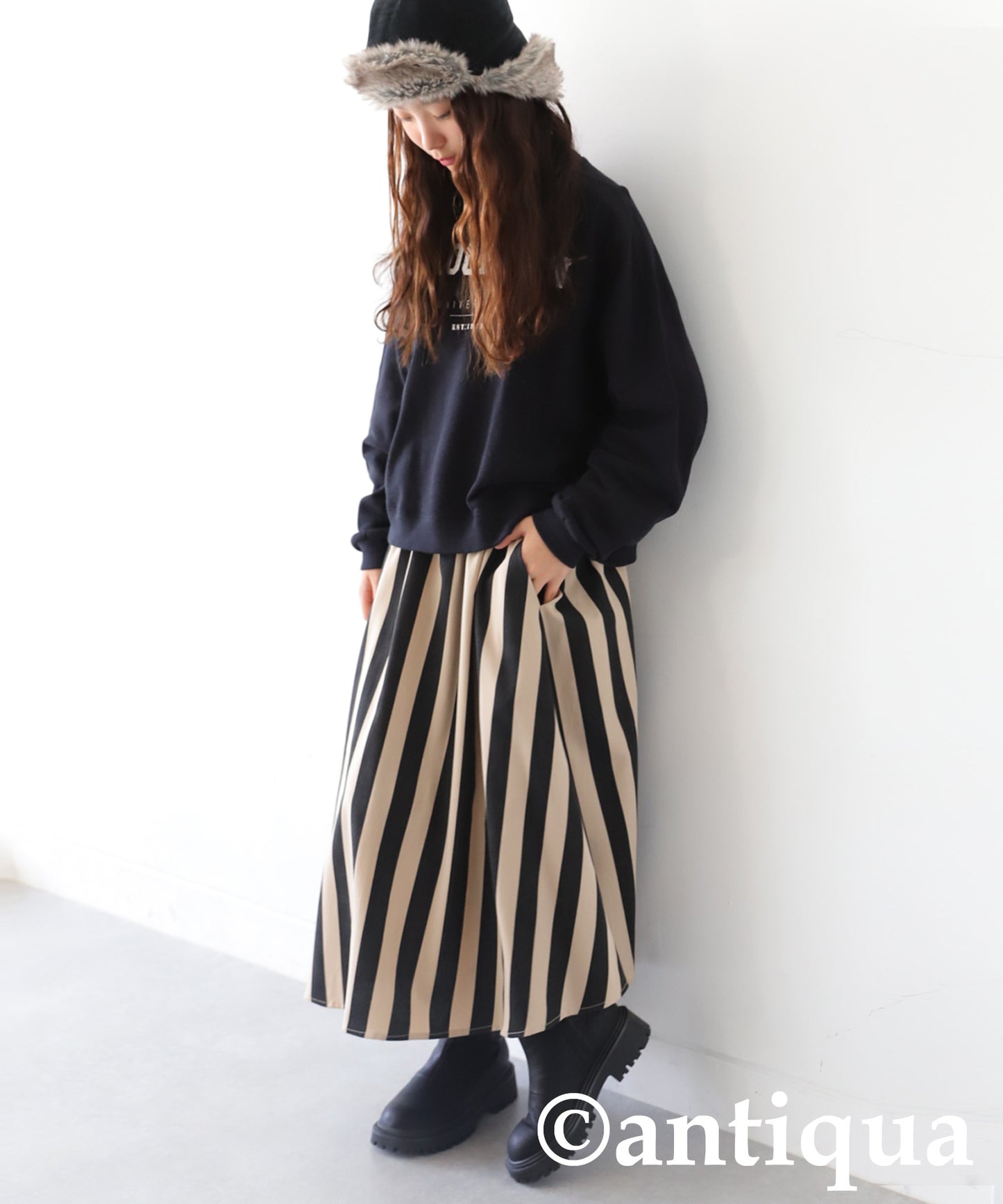 Striped Pattern Flare Skirt Junior