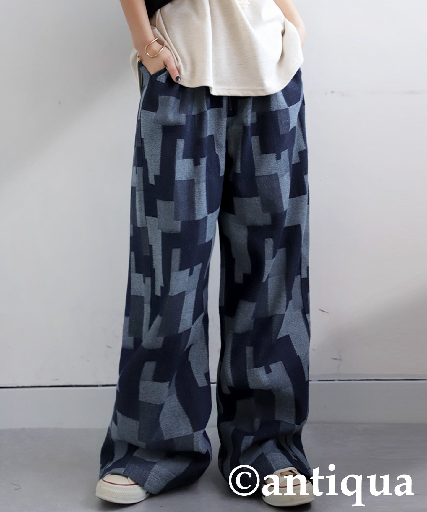 Geometric Pattern Denim Pants Ladies