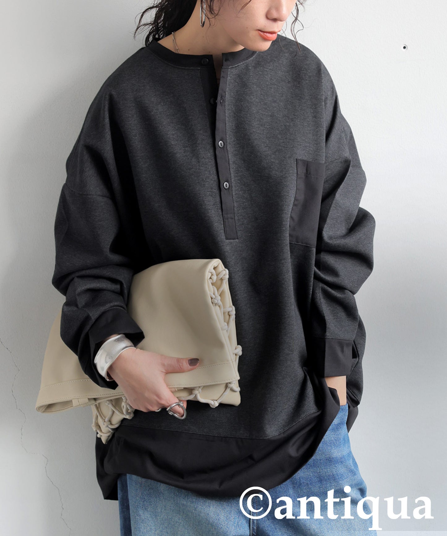 Henley Neck Tops Ladies