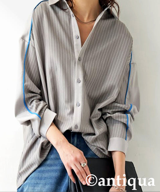 Piping Color Scheme Striped Shirt Ladies