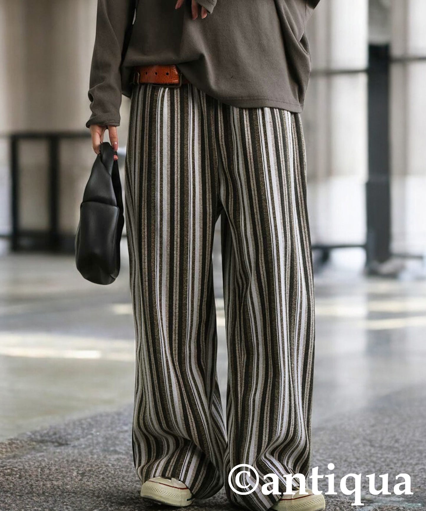 Striped Tuck Wide Pants Ladies