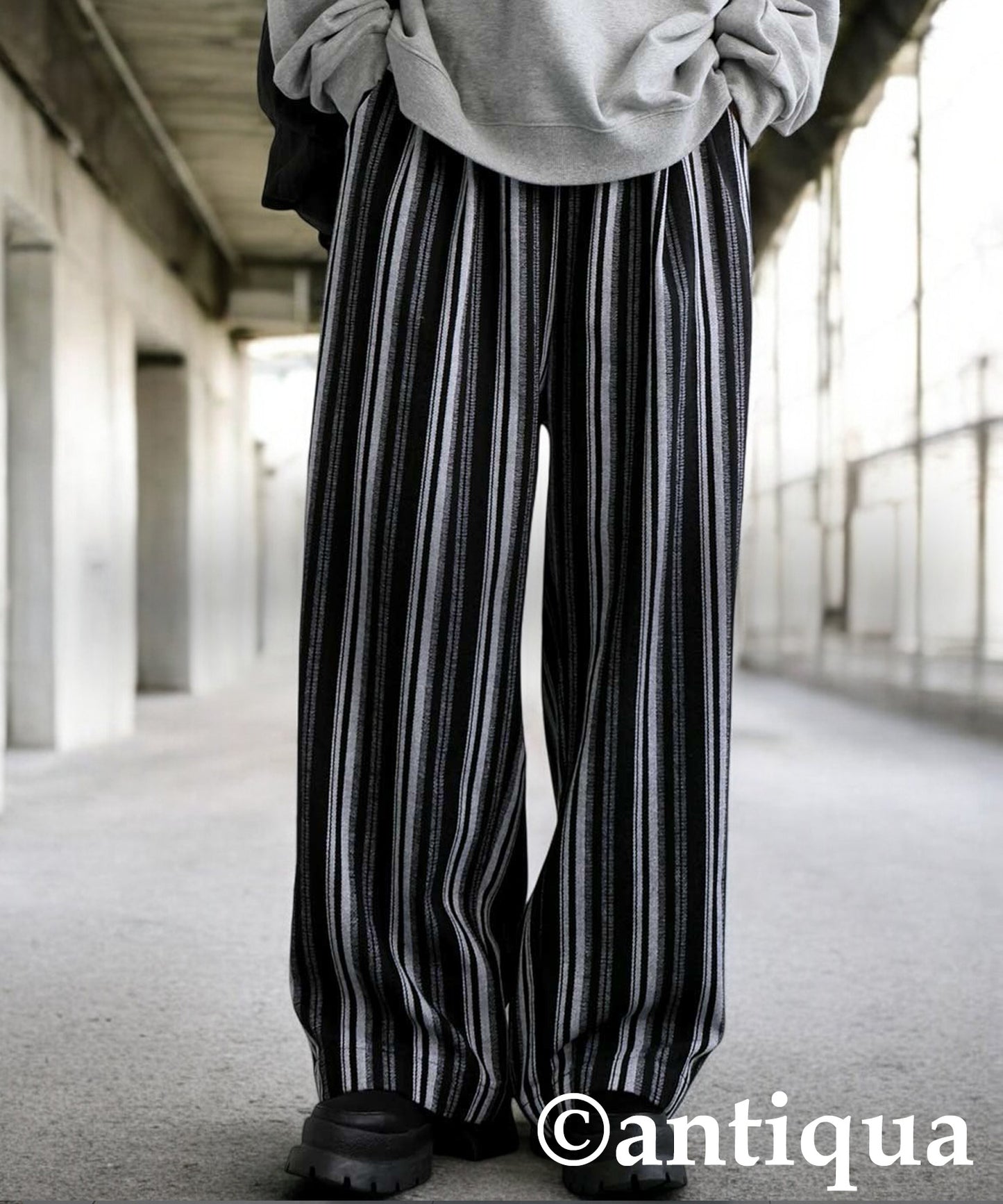 Striped Tuck Wide Pants Ladies