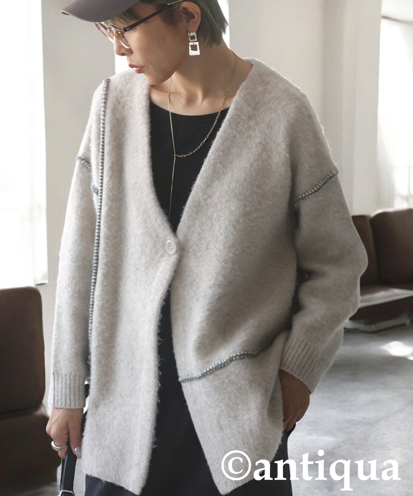 Color Stitching Knit Cardigan Ladies