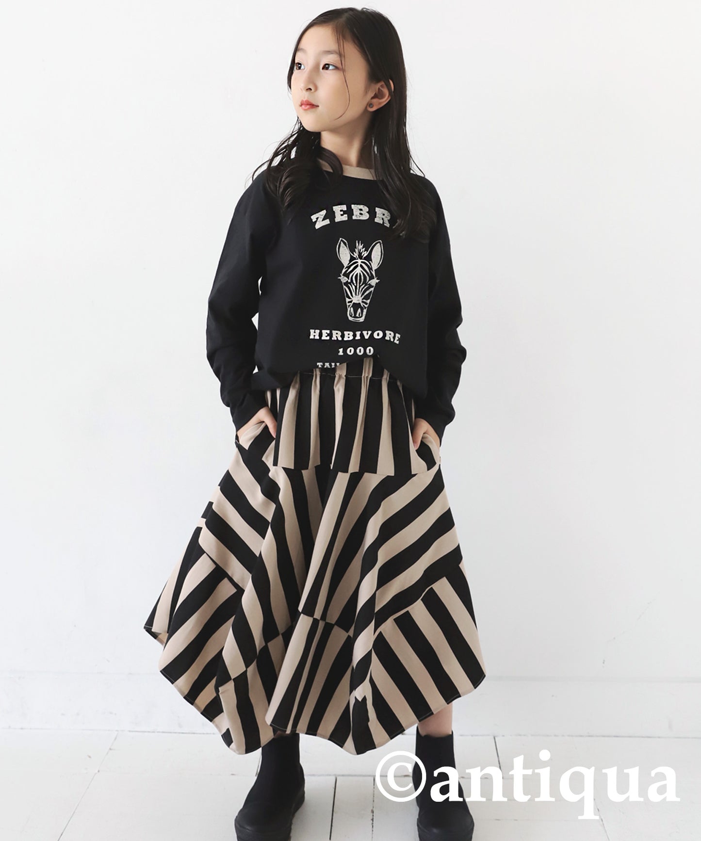 Striped pattern panel skirt Kids