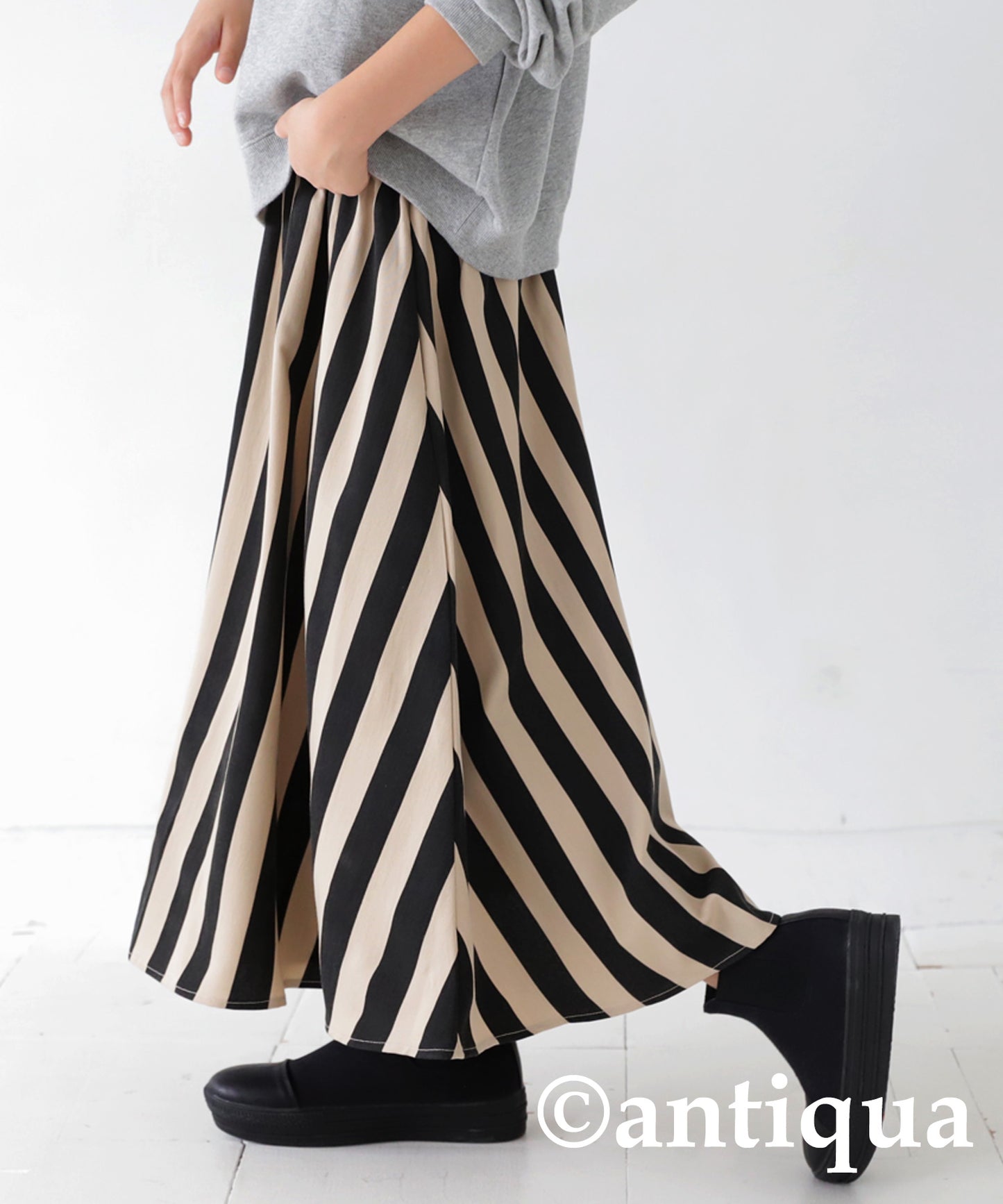 Striped Pattern Flare Skirt Kids