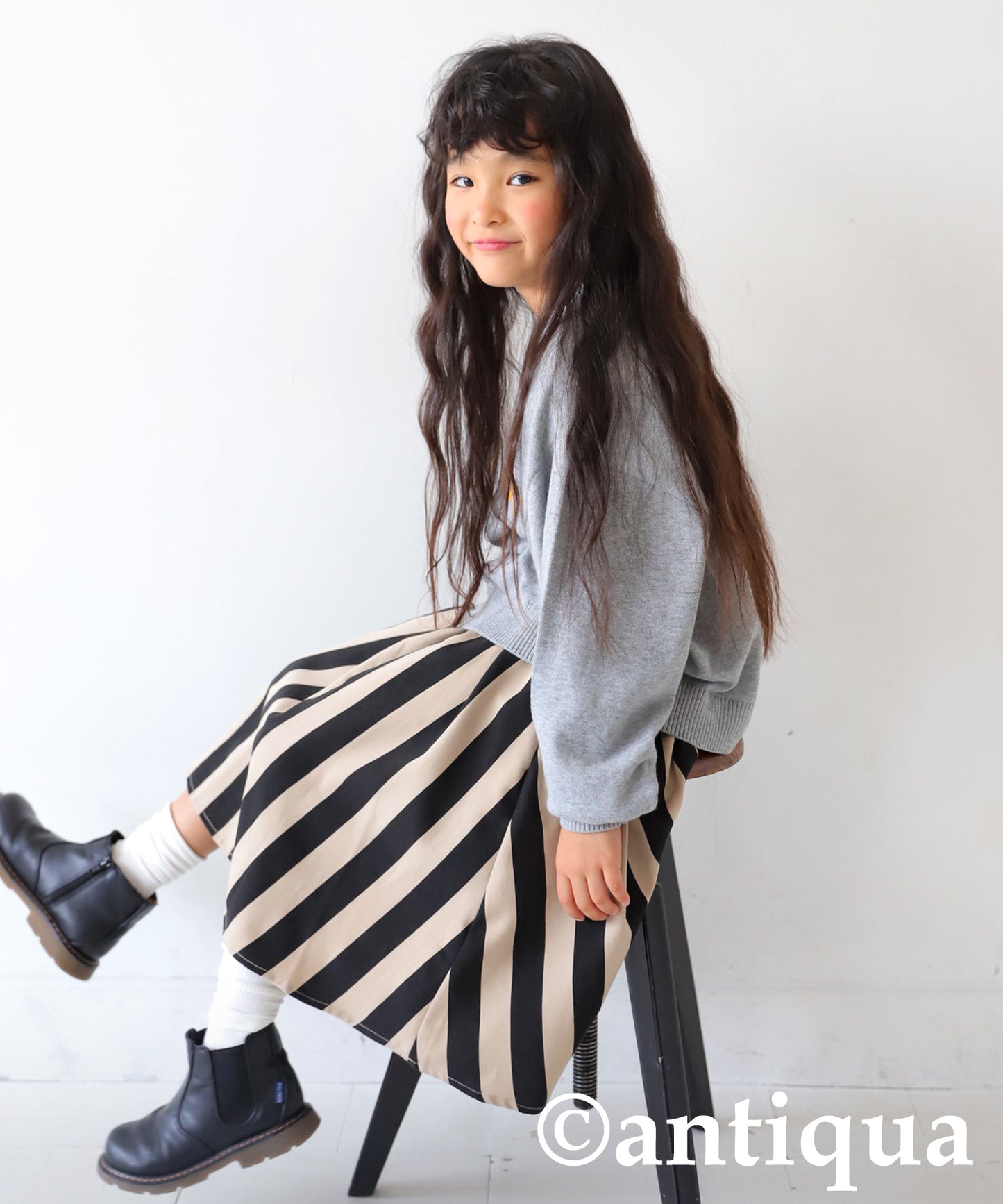 Striped Pattern Flare Skirt Kids